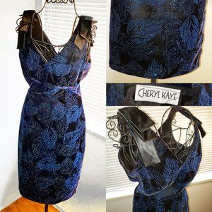 Vintage 90s Sparkley Midnight Blue Hourglass, Holiday Dress Bows S
